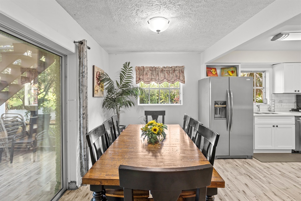 Large dining room table seats 8.