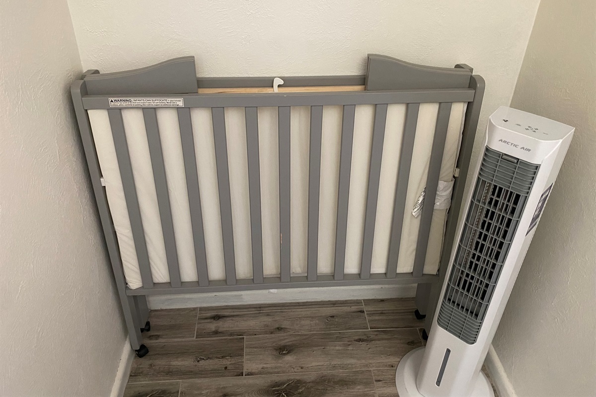 The crib is stored in the master bedroom closet.