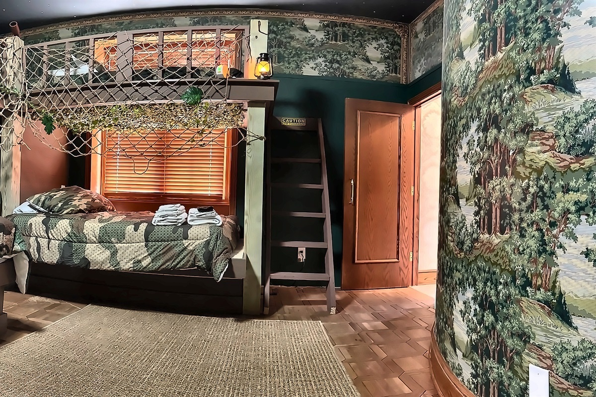 Sleep up to 10 in the Lost Boys Hideout bedroom! 
4 twin beds, 3 full beds