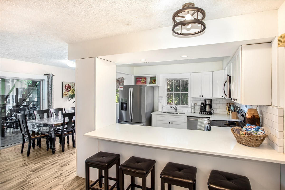 Extra seats at the bar for large gatherings.