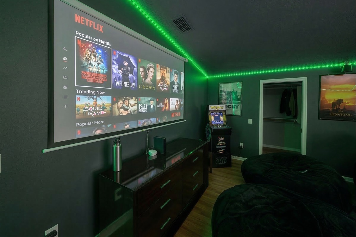 Enjoy movie nights on our large projector screen in the game room!