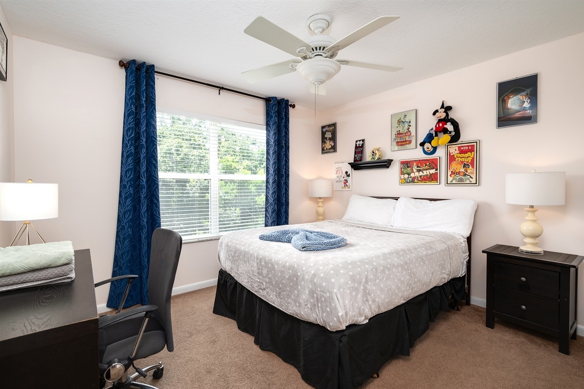 Relax in a quieen-size bed.