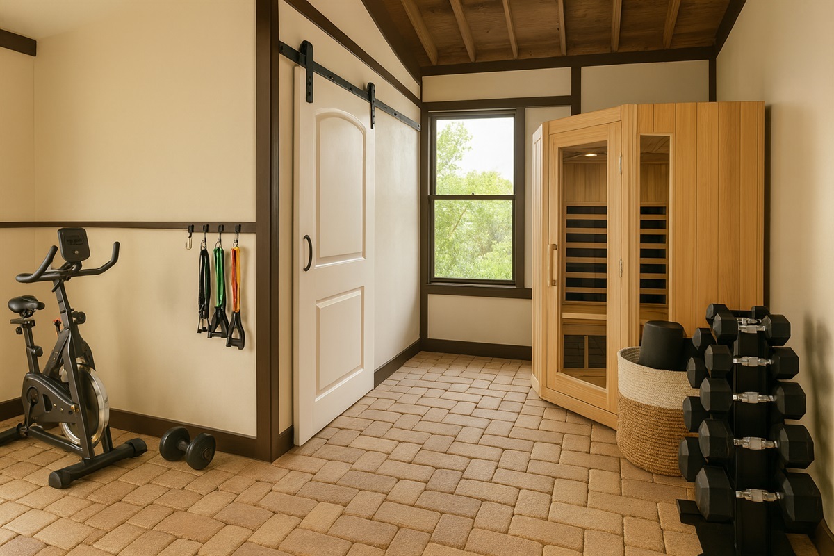 Recharge in the private sauna and home gym, great for wellness retreats and active getaways.