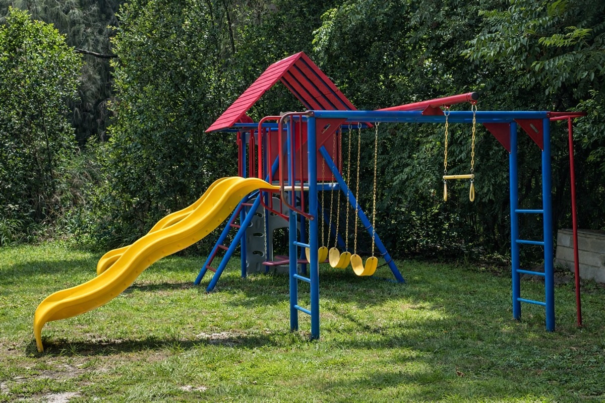 Let the kids run, slide, and swing on our private playground, great for family vacations and outdoor fun.