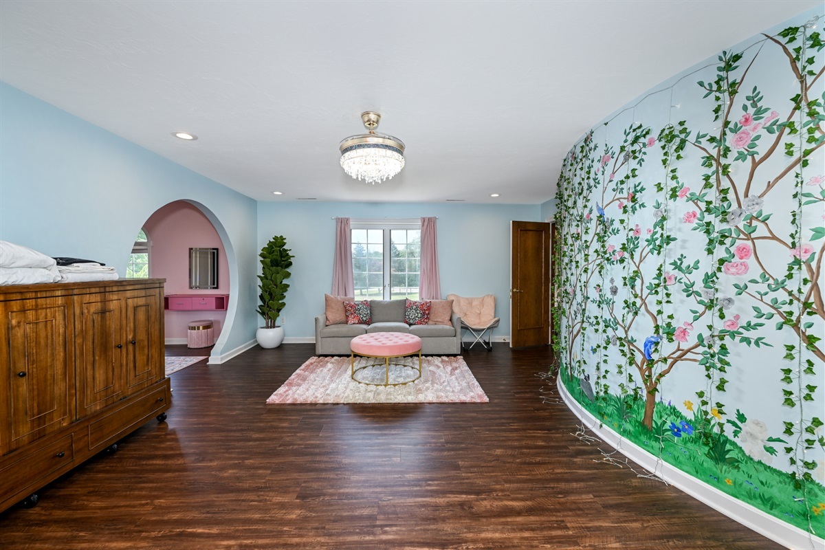 Comfy Bridal suite with a queen Murphy bed so you can sleep or make more room for getting ready for your big day