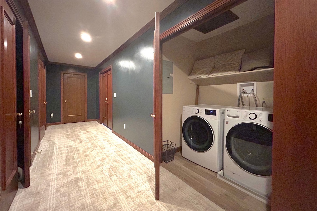 Washer dryer located upstairs.