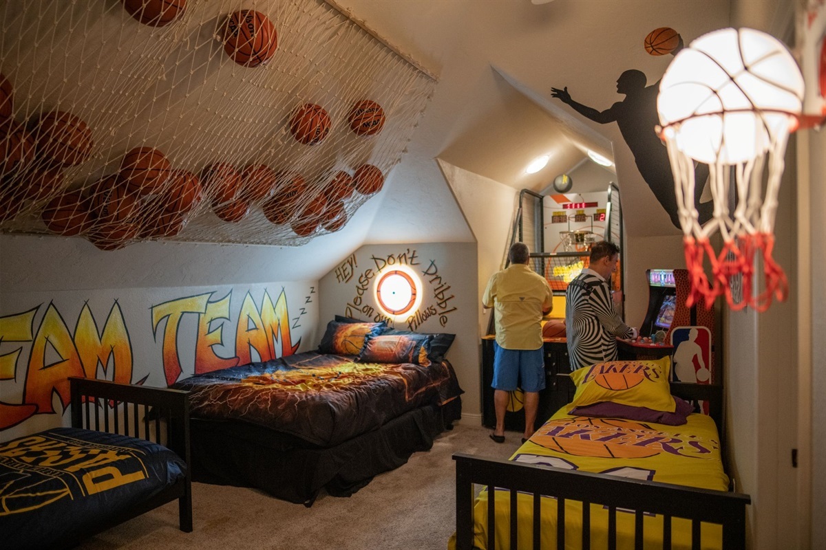 Shoot some hoops and enjoy this playful basketball-themed room.