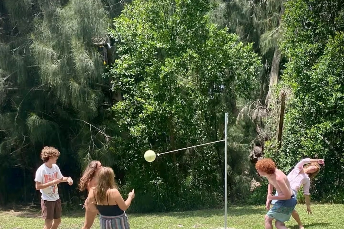 Challenge friends to a game of tetherball in the fresh air, great for family fun and backyard memories.