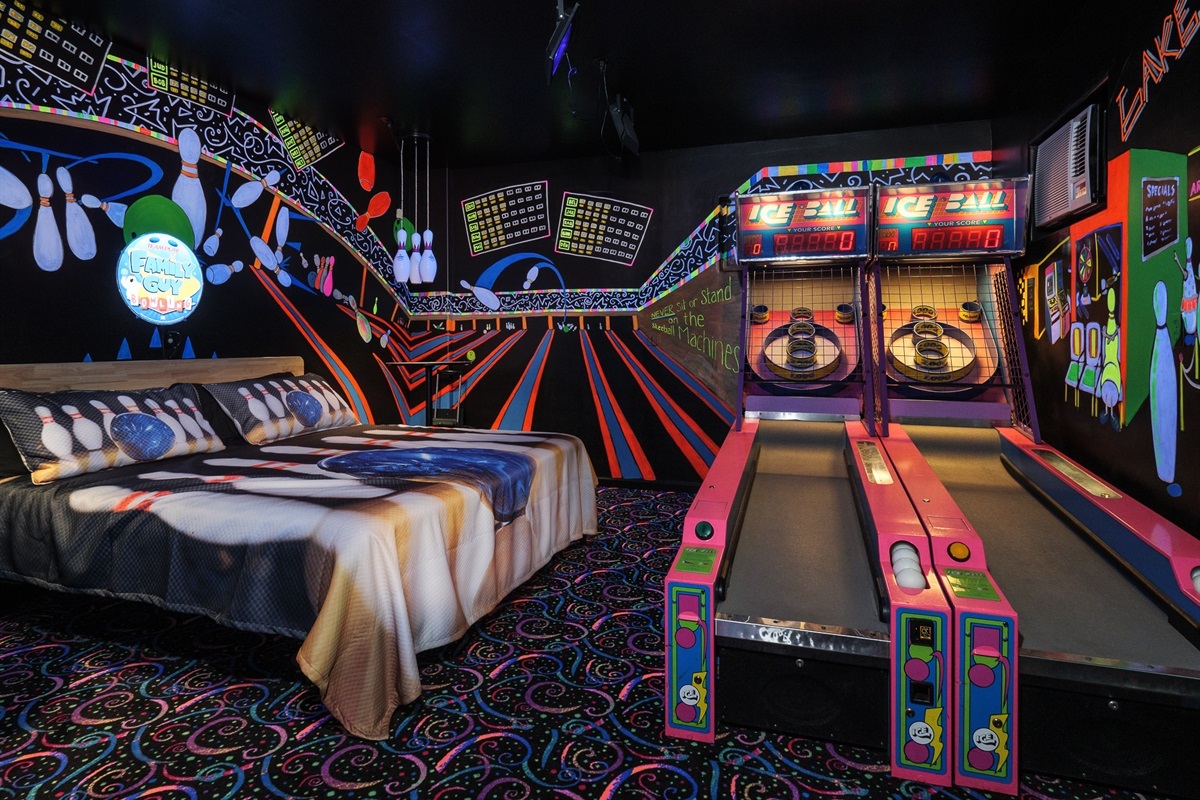 Endless fun in our private arcade featuring classic games and neon vibes